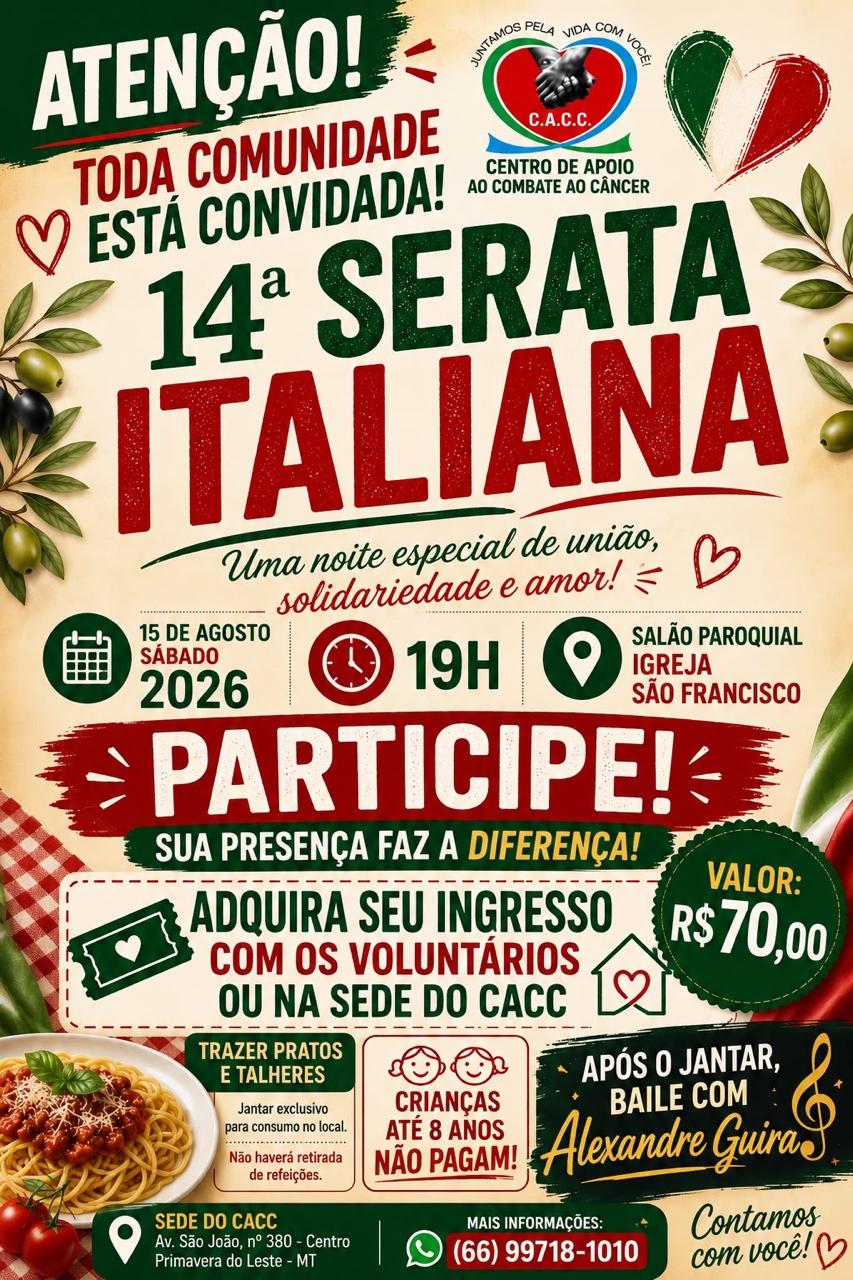 14ª Serata Italiana em Primavera do Leste ajuda o CACC