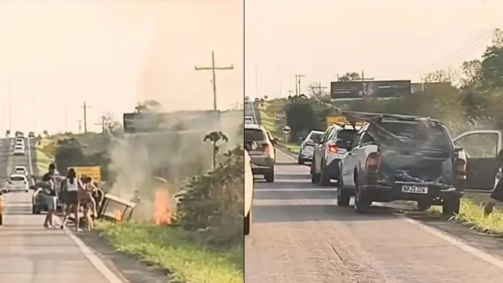 Acidente e fogo na vegetação travam o trânsito na MT-251