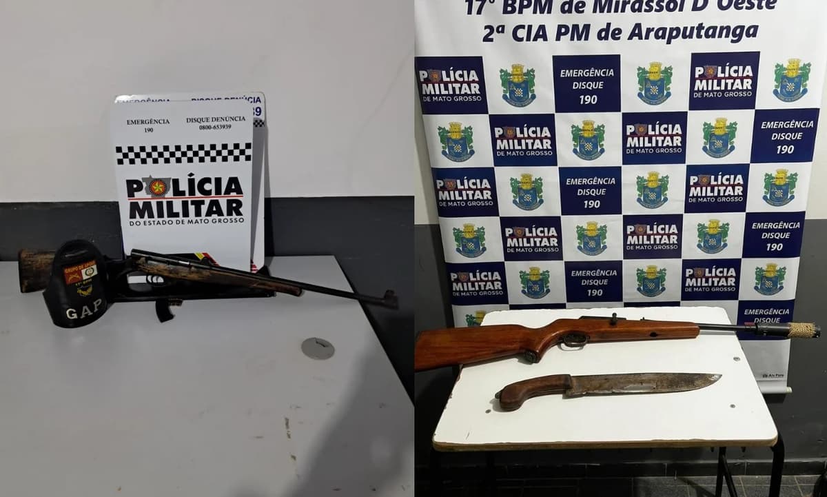 Armas apreendidas em ações de sequestro em Mirassol D'Oeste e Araputanga