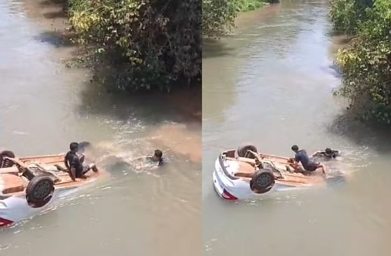 Bebê fica em estado grave após carro cair em rio em Sorriso