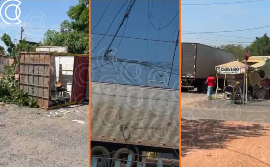 Caminhão arrasta fiação e causa estragos em Cuiabá