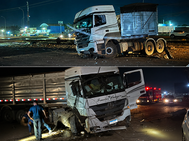 Carreta desgovernada atinge carros e derruba poste em Sorriso