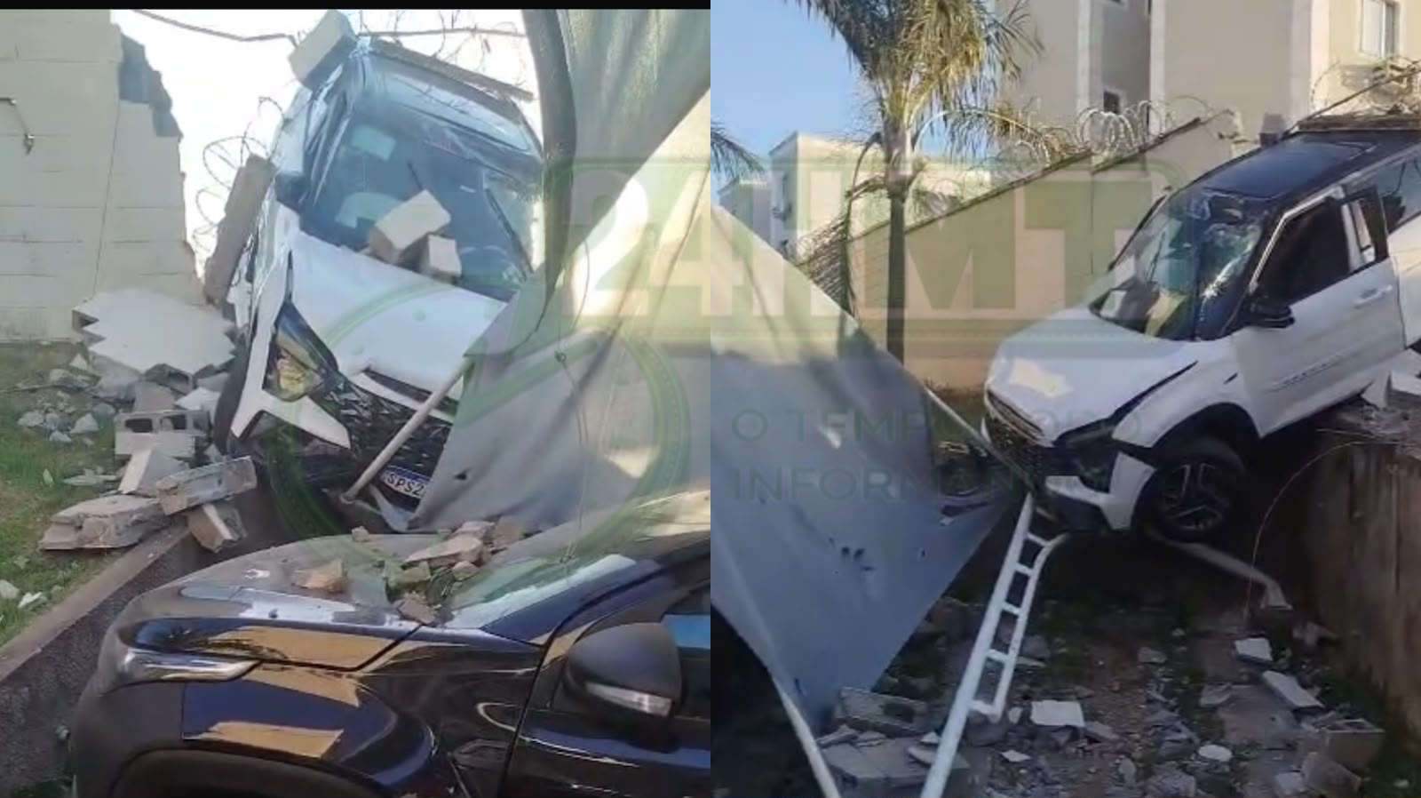 Carro despenca de estacionamento de condomínio em Cuiabá - MT