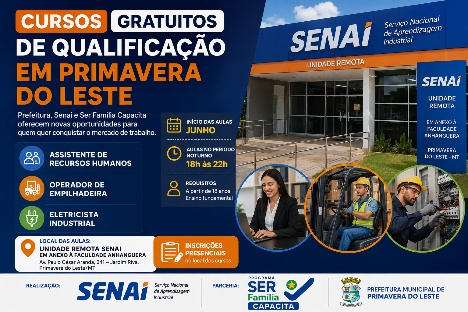 Cursos gratuitos do Senai abrem vagas em Primavera