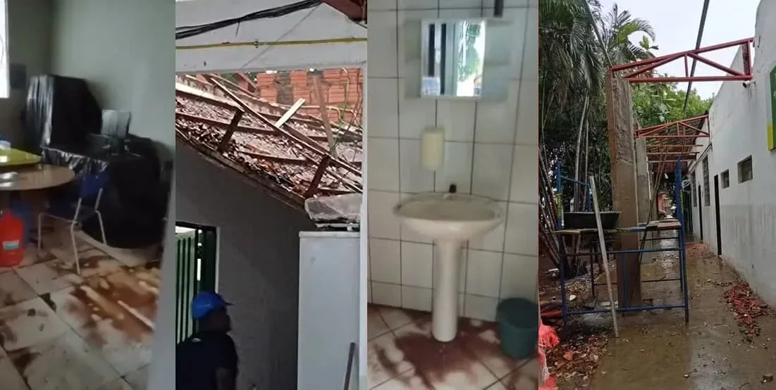 Escola municipal de Cuiabá alaga após chuva forte e passa por obras