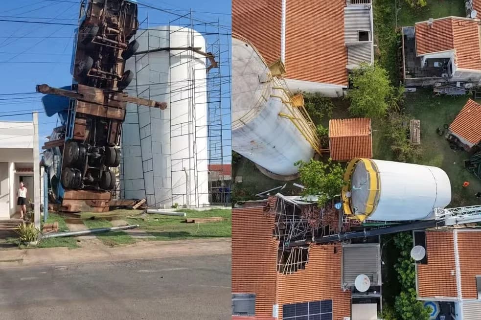 Guindaste tomba e atinge casa no bairro Jardim Imperial em Cuiabá