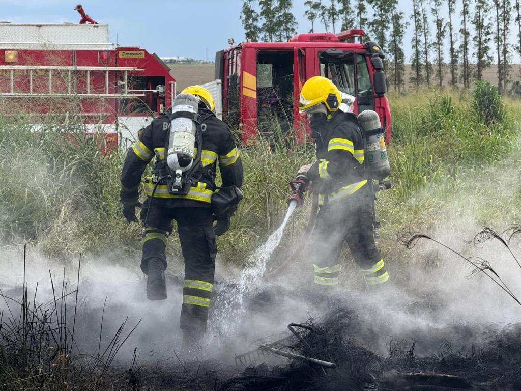 Incêndio às margens da BR-070 mobiliza bombeiros em Primavera