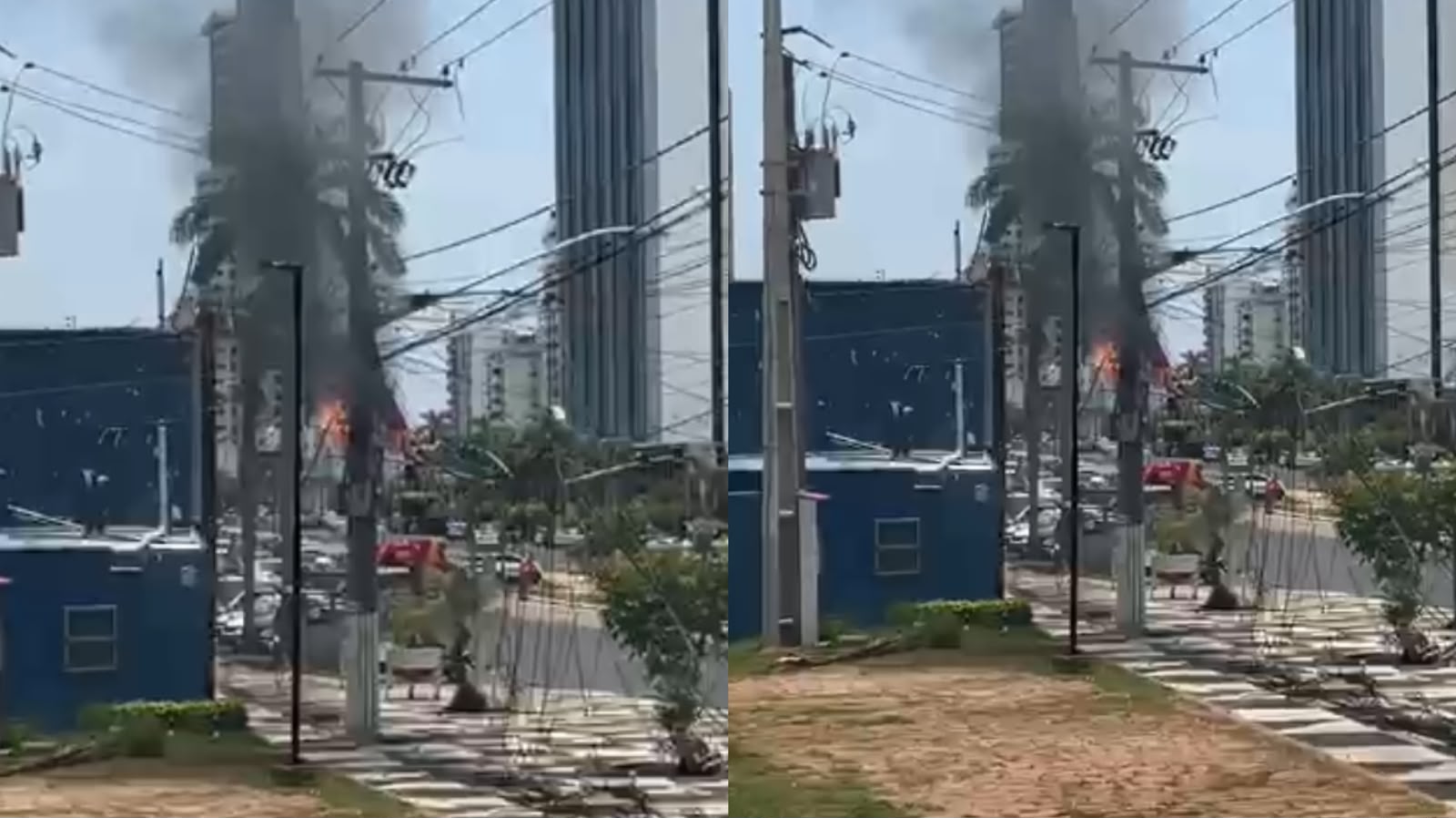 Incêndio em cabos de internet atinge transformador em Cuiabá