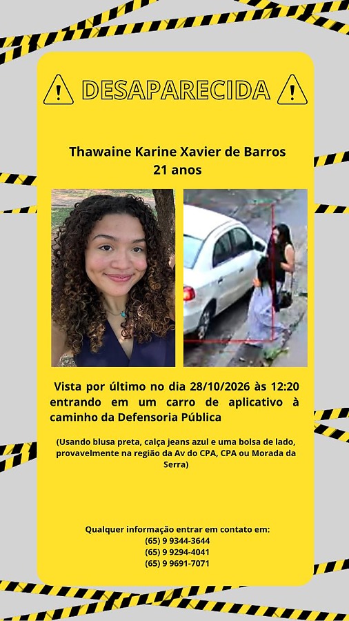 Jovem desaparece em Cuiabá após corrida por aplicativo em MT
