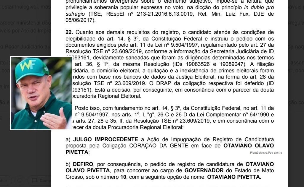 Justiça eleitoral valida chapa de Pivetta em Mato Grosso