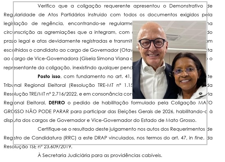 Justiça valida coligação de Otaviano Pivetta ao Governo de MT