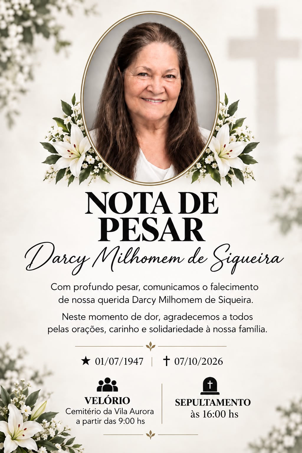 Morre Darcy Milhomem de Siqueira aos 79 anos em Rondonópolis