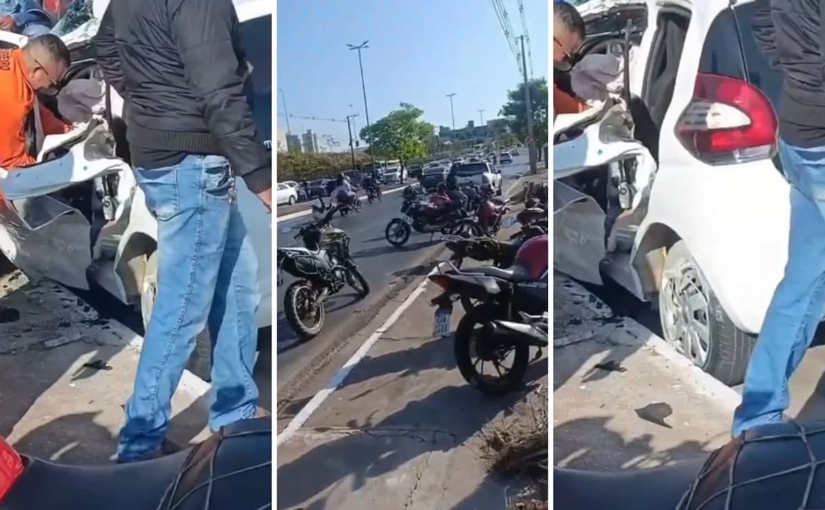 Motorista fica presa às ferragens após acidente na Miguel Sutil