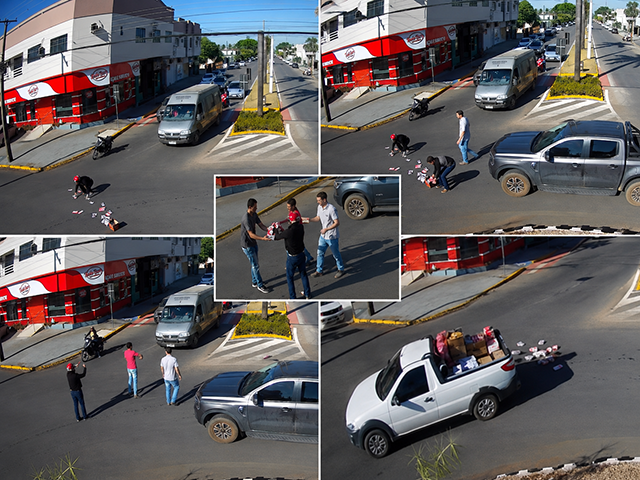 Motoristas ajudam comerciante após queda de carga em Sorriso