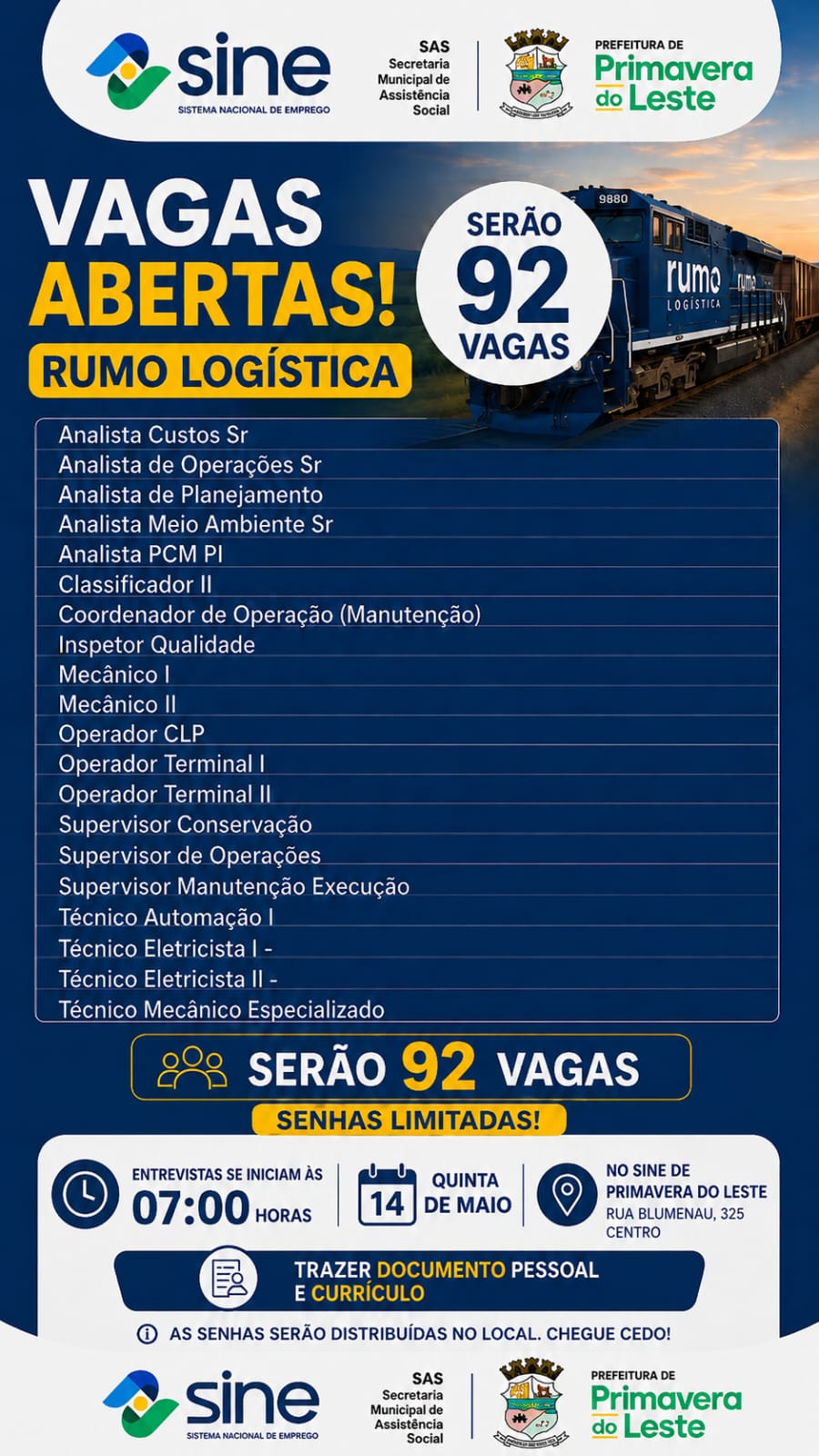 Mutirão da Rumo abre 92 vagas em Primavera do Leste