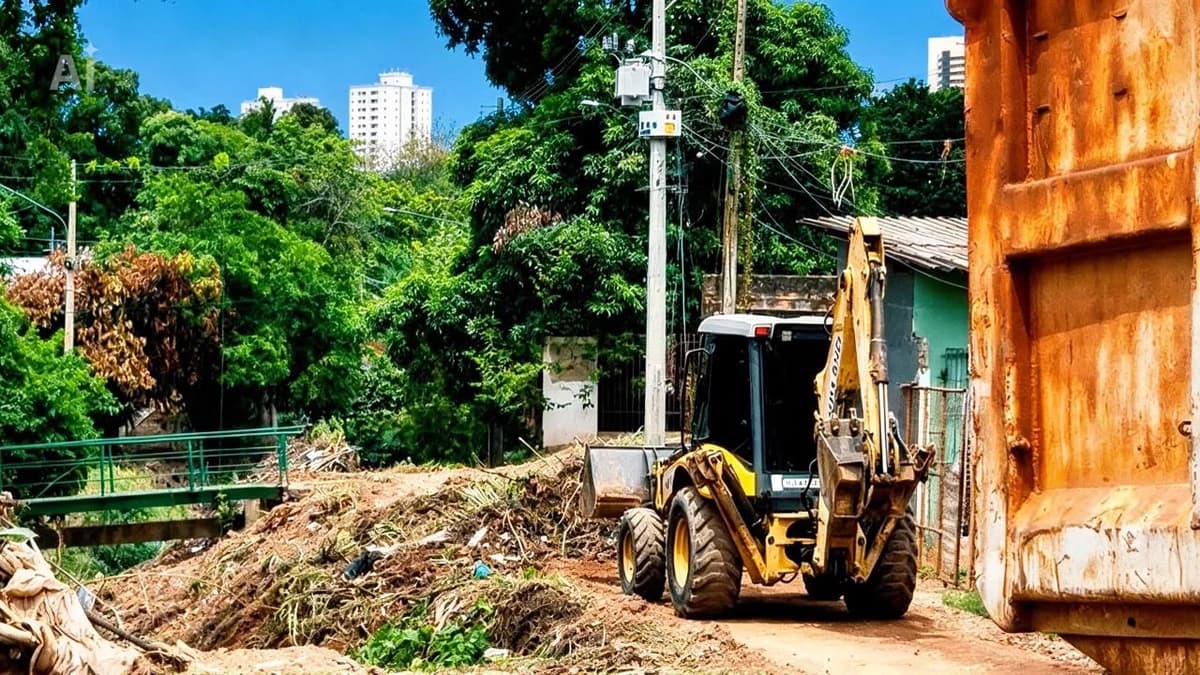 Mutirão limpa canais de drenagem e retira caminhões de lixo em Cuiabá