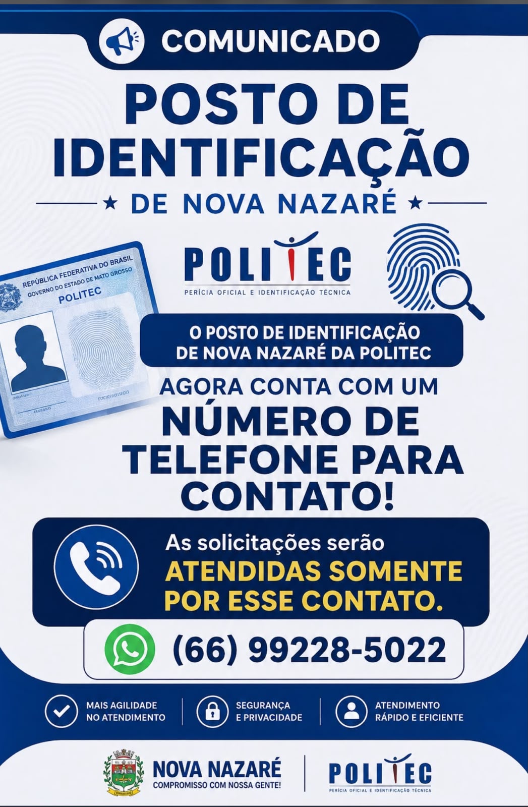 Novo número de WhatsApp melhora atendimento em Nova Nazaré