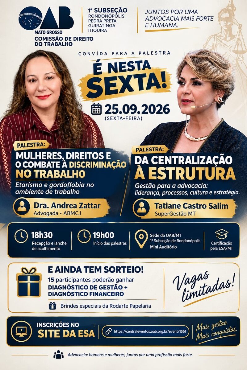 OAB promove palestras sobre gestão e combate à discriminação em Rondonópolis