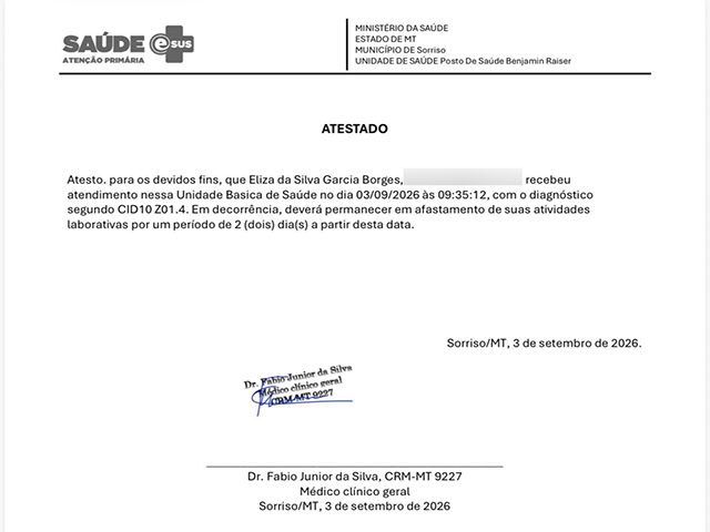 Professora de Boa Esperança do Norte usa atestado de médico falecido