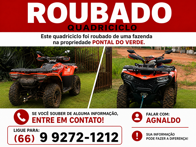 Quadriciclo é furtado em fazenda de Sorriso