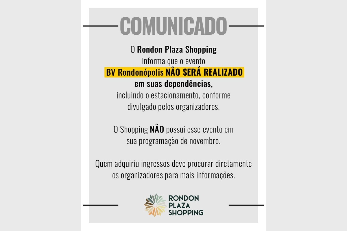 Rondon Plaza Shopping nega realização de evento em Rondonópolis