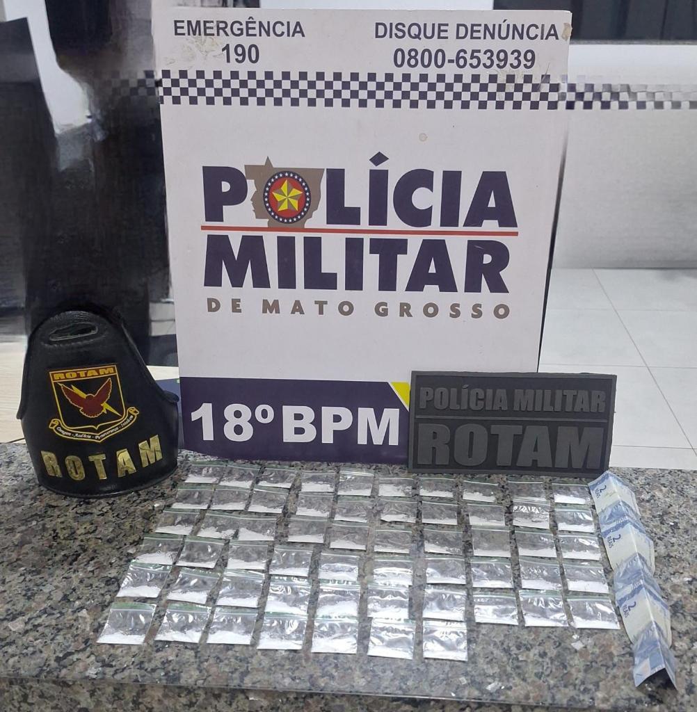 Rotam prende jovem com 57 porções de cocaína em Pontes e Lacerda