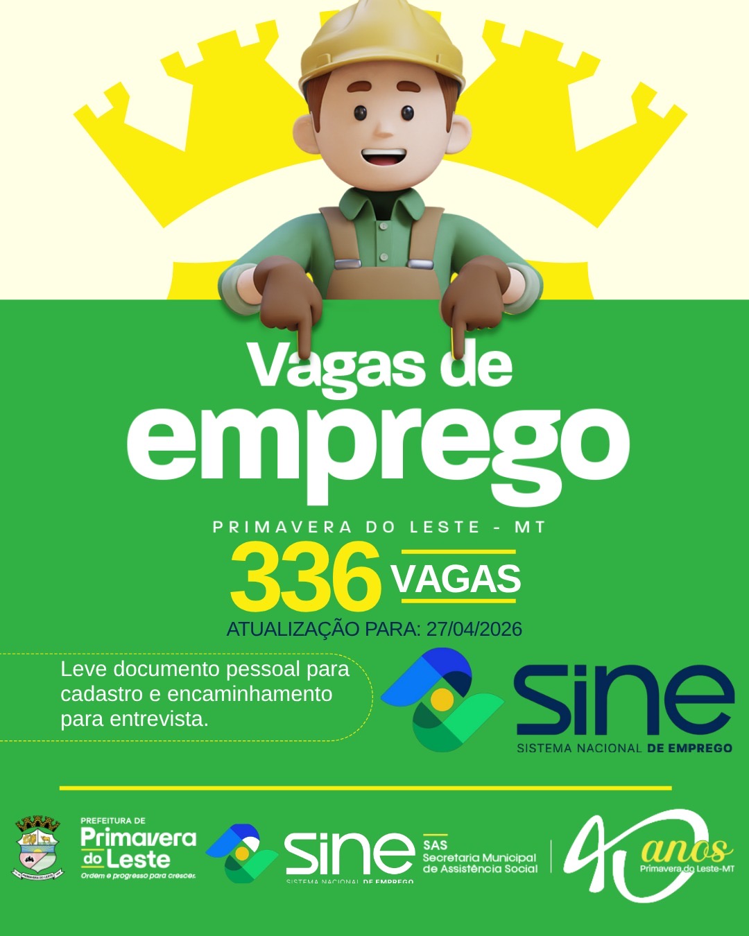 SINE abre 336 vagas em Primavera do Leste