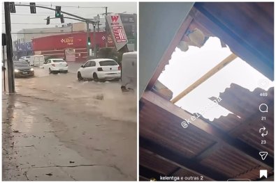 Temporal e ventania derrubam árvores e cortam energia em MT